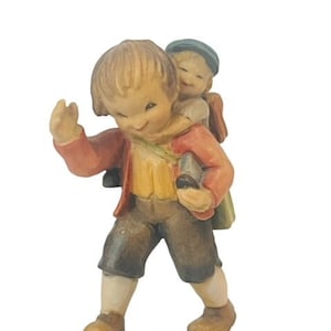Anri Ferrandiz Italy Hand Carved Figurine Vtg Signed RARE Piggyback Tiny Tim boy