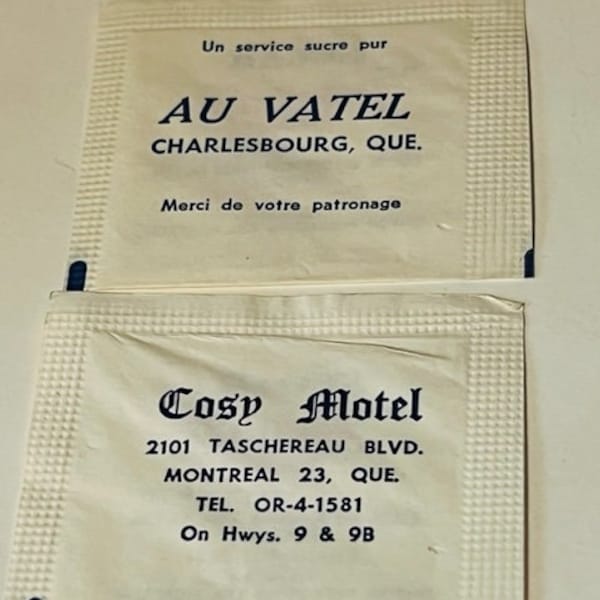 Redpath Sugar Packet LOT Ephemera 1960s Quebec Canada Cosy Motel Au Vatel diner