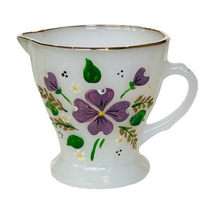 Anchor Hocking Pot à lait en verre Fire King, résistant au four, violet floral antique vtg