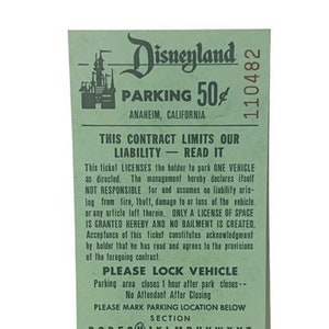 Walt Disney Ephemera Park Souvenir Vtg Antique 1960s Disneyland Parking Ticket