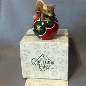 Vintage Charming Tails Figurine Mouse Fitz Floyd Christmas No Peeking Ornament