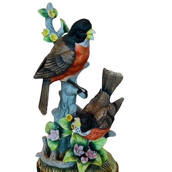 American Robin Keramik Skulptur Figur Musical Music Box 10" Vogel Sammlerstück limitierte Auflage vintage antike Porzellan Blume