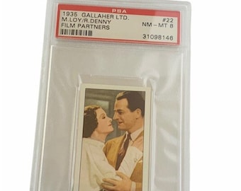 Gallaher LTD Zigaretten Tabakkarte Abgestuft PSA 8 MINT 1935 Portraits Famous Movie Stars Film Episoden #22 Myrna Loy Reginald Denny
