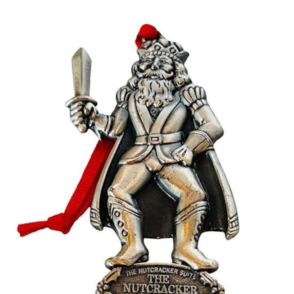 Christmas Nutcracker Suite Ornament vtg Home Holidays Pewter Figurine Prince red sword