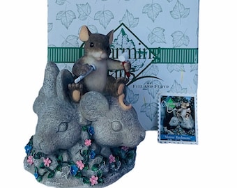 CHARMING TAILS FIGURINE Fitz y Floyd vintage ratón de ratones coleccionables antropomórfico regalo decoración caja punta Ratón Rushmore escultura de piedra