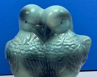 HULL PLANTER VASE usa made sculpture statue figurine twin pair birds turquoise blue green pottery vintage vtg mcm dove quail decor Rare