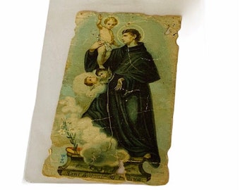 HOLY PRAYER CARD vintage Catholic Christian Jesus Christ Mary paper antique ephemera church gift decor 1882 Saint St Antonio Mf Gircudin