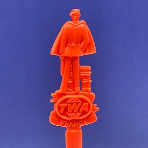SWIZZLE STIR STICK 1970s vintage barware tiki bar decor collectible twa airlines airport world drink vtg figure France French red