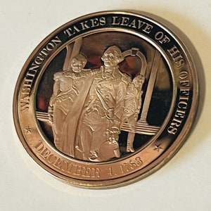 Franklin Mint Bronze Coin Medal History United States Washington Takes Leave usa