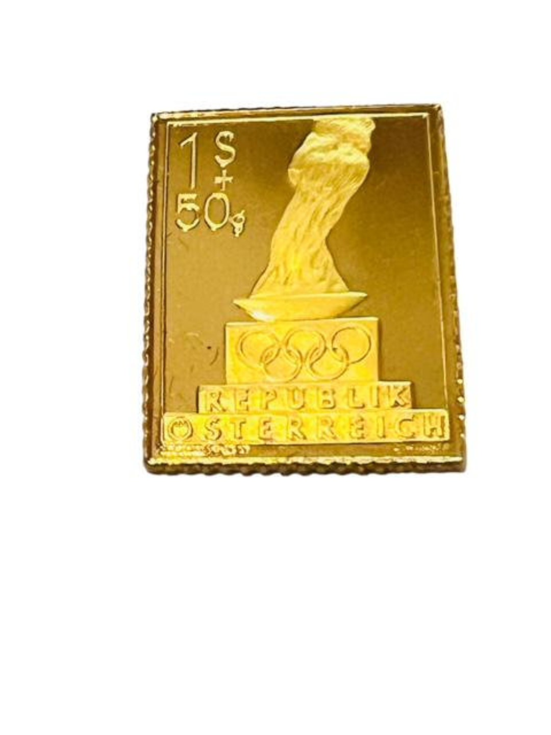 Franklin Mint Stamp Sterling Silver on Gold Olympics 1985 Vtg