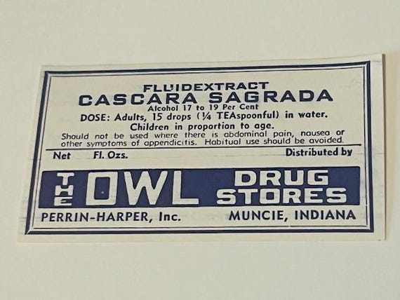 薬局ラベル vtg WW1 薬局 ドラッグストア カスカラ サグラダ フクロウ