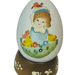 Anri Ferrandiz Italy Hand Carved Egg Figurine Vtg Signed RARE Stand Easter Shell