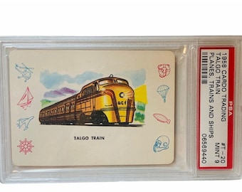 Planes Trains Ships Cars Automobiles Trading Collectors Card 1958 Cardo Trading Leaf Guild Graded Mint PSA 9 Talgo Locomotive Spanish T20