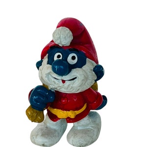 Smurfs Vintage 1980s miniature action figure toy collectible vtg mini mcm Peyo Schleich West Germany W Papa Christmas Santa Claus sack