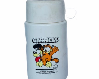 VINTAGE LUNCHBOX THERMOS 1980s Aladdin plastic collectible retro vtg cartoon kids 1978 Garfield Odie united feature syndicate white