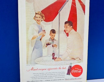 PUBBLICITÀ COCA COLA 1953 National Geographic carta effimera annuncio bottiglia di coca cola soda pop per incorniciare ombrello da collezione vintage vtg mcm AC1