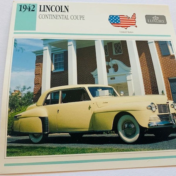 CLASSIC CAR PRINT 6X6 picture photo wall decor gift automobile transportation collectible vintage ephemera 1942 Lincoln Continental Coupe