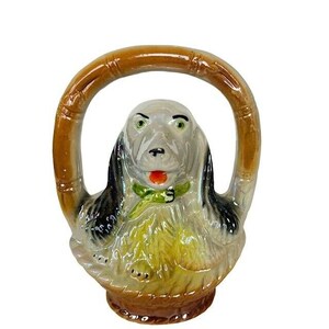 Basset Hound Figurine Sculpture Puppy dog basket antique ceramic puppies gift