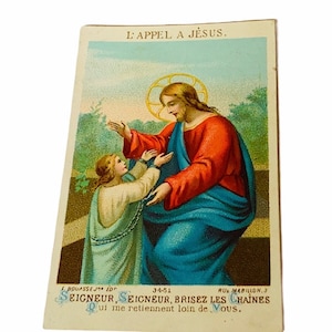 HOLY PRAYER CARD vintage Catholique Christian Jésus Dieu Marie papier antique éphémère église cadeau décor 1935 France Paris L’appel Eigneur