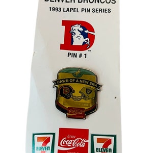 Denver Broncos pinback vtg Coke button pin Elway Coca Cola Lapel Dawn Raiders