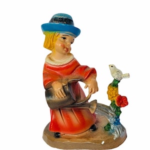 DEPOSE ITALY FIGURINE Fontanini collectible sculpture vtg decor gift ornament italian victorian watering can boy dove bird flowers floral