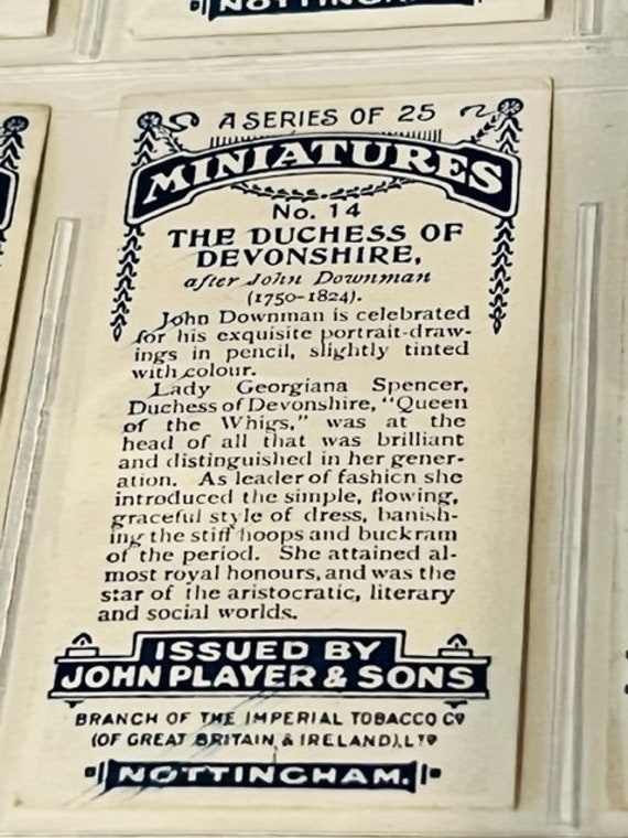 John Player Son Tobacco Card 1923 Miniature Nottingham Duchess Devonshire  Vtg UK