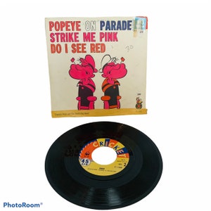 VINYL RECORD VINTAGE 45 rpm music album lp vtg mcm 7 inch 7&quot; case cover 1960s cartoon animation Popeye Sailor Man see pink strike parade