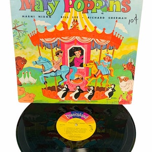 VINYL RECORD VINTAGE 33 rpm music album lp vtg mcm 12 inch 12" case cover 1960s Walt Disney Disneyland kids children songs Mary Poppins