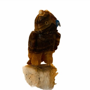 Owl Carved Figurine Peru stone mineral crystal Great Horned sculpture vtg decor