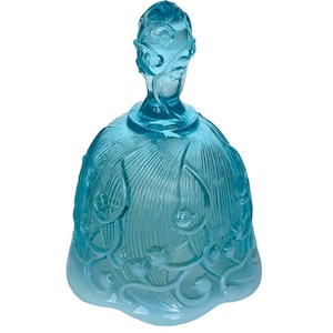 Fenton Bell Glass Floral Figurine vtg antique Sky Blue hobnail Spanish vine rose