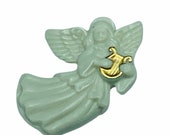 LENOX ANGEL PINBACK brooch pin button porcelain christmas jewelry holiday apparel gold Harp