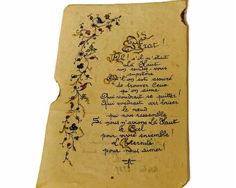 HOLY PRAYER CARD vintage Catholic Christian Jesus Christ Mary God paper antique ephemera church gift decor 1935 Paris France souvenir signed