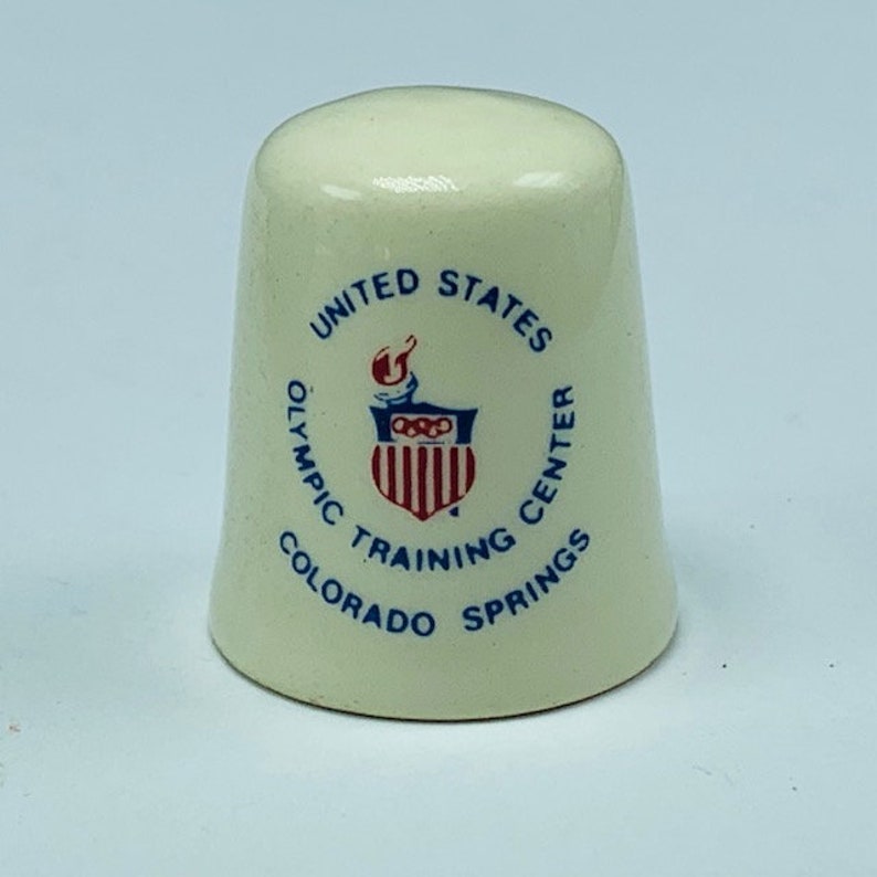 OLYMPIC TRAINING CENTER Thimble fine bone china vintage porcelain figurine miniature sewing craft gift colorado co springs torch