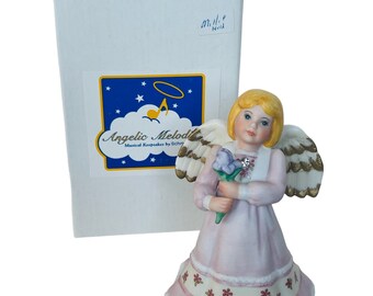 Angel Music Box Angelic Melodies vtg figurine cadeau Schmid April Birthday Love