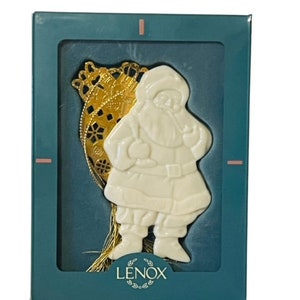 Lenox Christmas Ornament vtg Holiday figurine Santa Claus Gold Toy Sack box nib