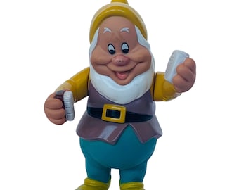 FIGURA 7 KRASNOLUDKÓW Królewna Śnieżka vintage Walt Disney vtg gumowa figurka 6" dekoracja prezent Disneyland World Happy szczotka do mydła