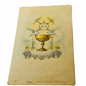HOLY PRAYER CARD vintage Catholique Christian Jésus Christ Mary Dieu papier antique éphémère église cadeau décor 1958 communion paris France colombe