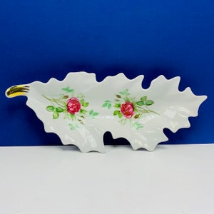 BAVARIA OLD NUREMBERG Germany candy nut butter dish porcelain flowers floral red roses gold trim vintage antique mcm
