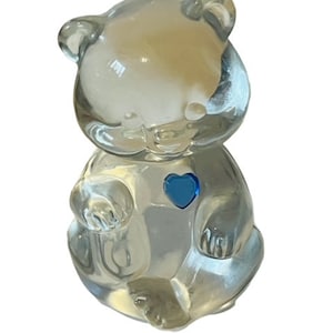 Fenton Aquamarine glass birthday stone teddy bear paperweight Blue figurine gem