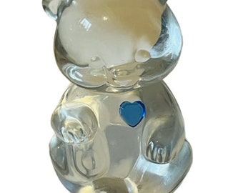 Piedra de cumpleaños de cristal aguamarina Fenton, pisapapeles de osito de peluche, figura de gema azul