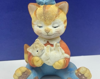 CAT KITTEN FIGURINE vintage porcelain sculpture statue home decor collectible gift vtg mcm Bc striped tabby baby 1983