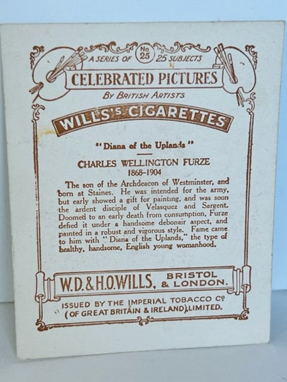 diana blue cigarettes Wills Cigarette Tobacco Card 1916 Celebrated Pictures Diana Upland Charles  Furze