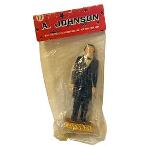 Louis Marx President vintage plastfigur leksak FÖRSEGLAD gåva 1700-talet Andrew Johnson SÄLLSYN