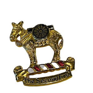 Military Pin vtg button insignia medal award pinback vintage army navy air force marines memorabilia The Second First donkey mule Gold