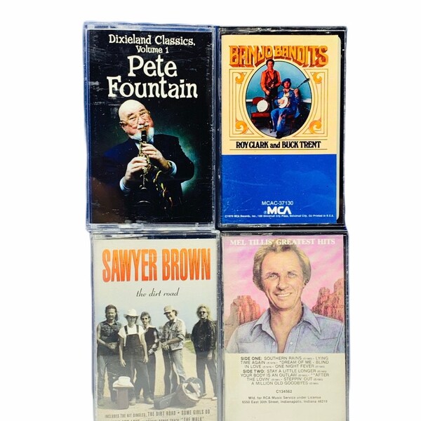 Cassette tapes music songs album hits vtg set vintage pop rock country mix lot 4 Sawyer Brown Banjo Bandits Pete Fountain Mel Tillis