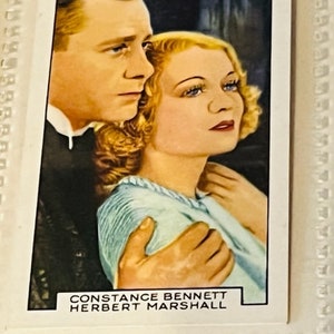 Gallaher Tobacco Card Film Partner Estrella de cine 1935 Constance Bennett Herbert vtg
