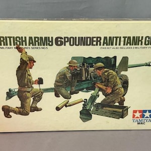 Maqueta militar del ejército británico Tamiya MRC a escala 1/35, 6 cañones de seis libras anti-cañón, vintage