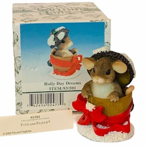 CHARMING TAILS FIGURINE Fitz and Floyd vintage collectible mice mouse anthropomorphic sculpture gift decor nib box 93/501 Holly Day Dreams