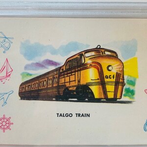 Planes Trains Ships Cars Automobiles Trading Collectors Card 1958 Cardo Trading Leaf Guild Graded Mint PSA 9 Talgo Locomotive Spanish T20 image 3