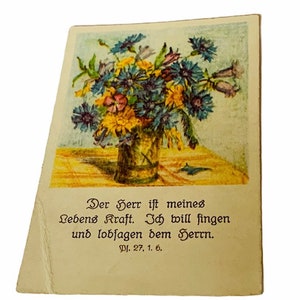 HOLY PRAYER CARD vintage Catholic Christian Jesus Christ Mary God paper antique ephemera church gift museum 1947 flower bouquet pot floral